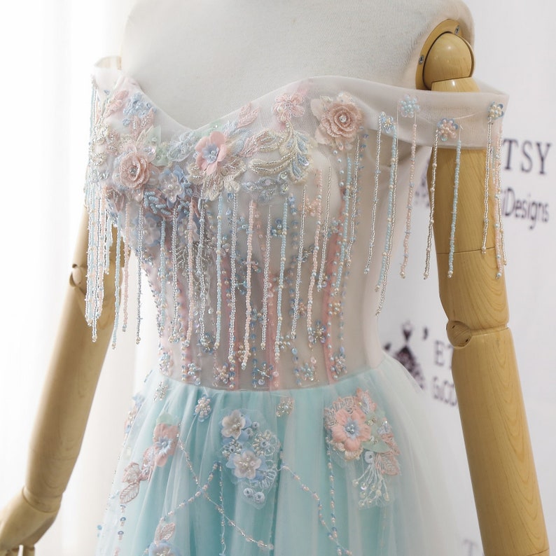 2019 Super Fashion Wedding Dress Blue Pink Dazzling Beads Etsy