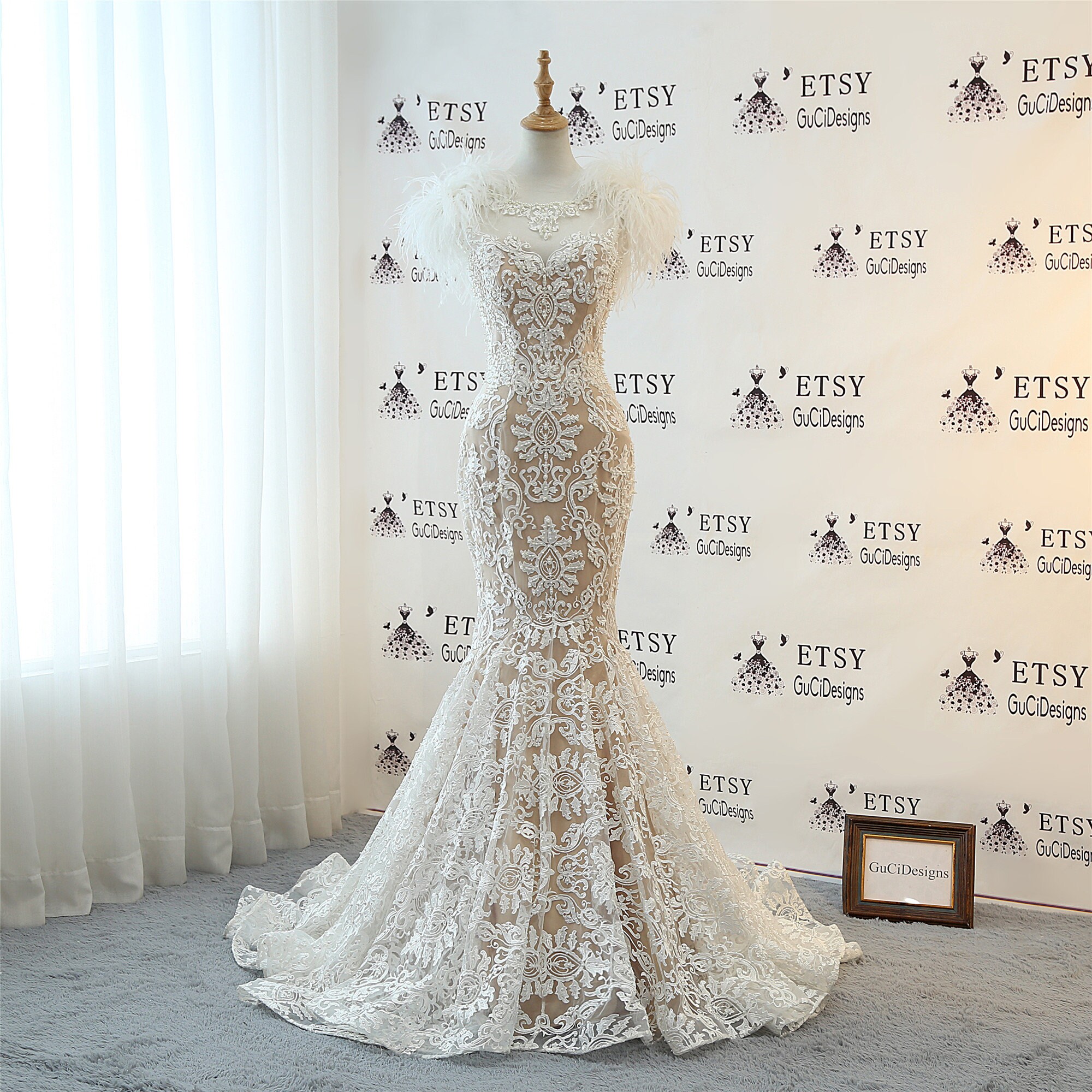 feather wedding gown