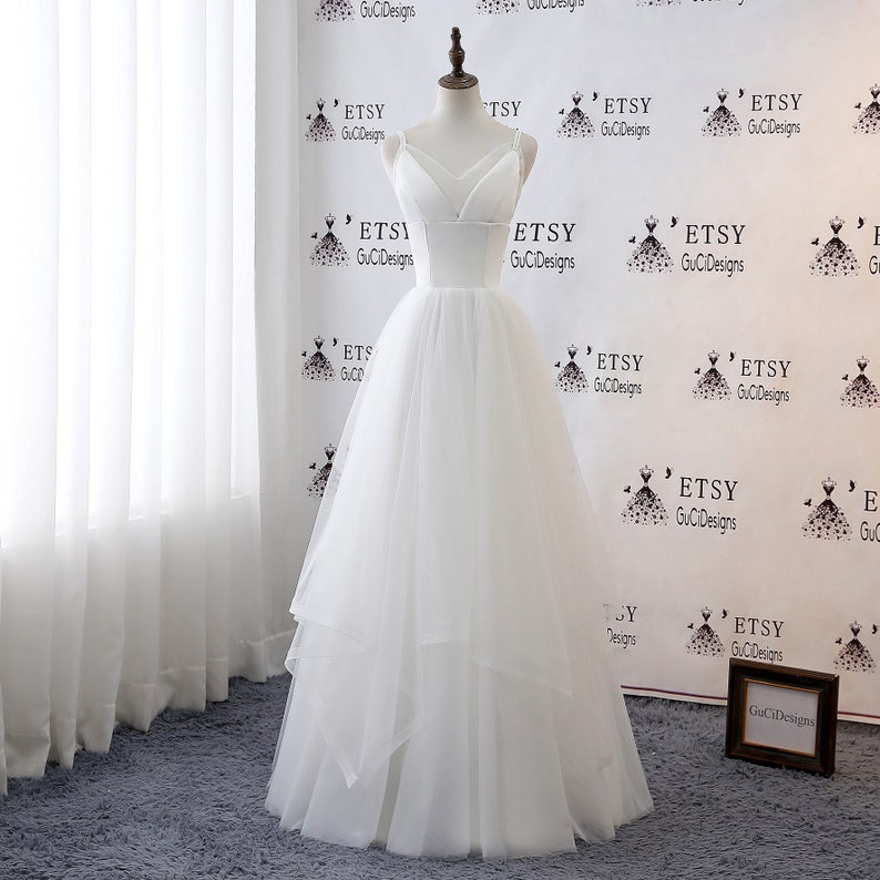 2019 Romantic Unique Simple Wedding Dress Double V Neck Satin Etsy