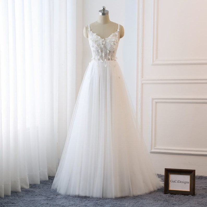 Romantic Sexy Wedding Dress White Bridal Gown Spaghetti Straps Etsy