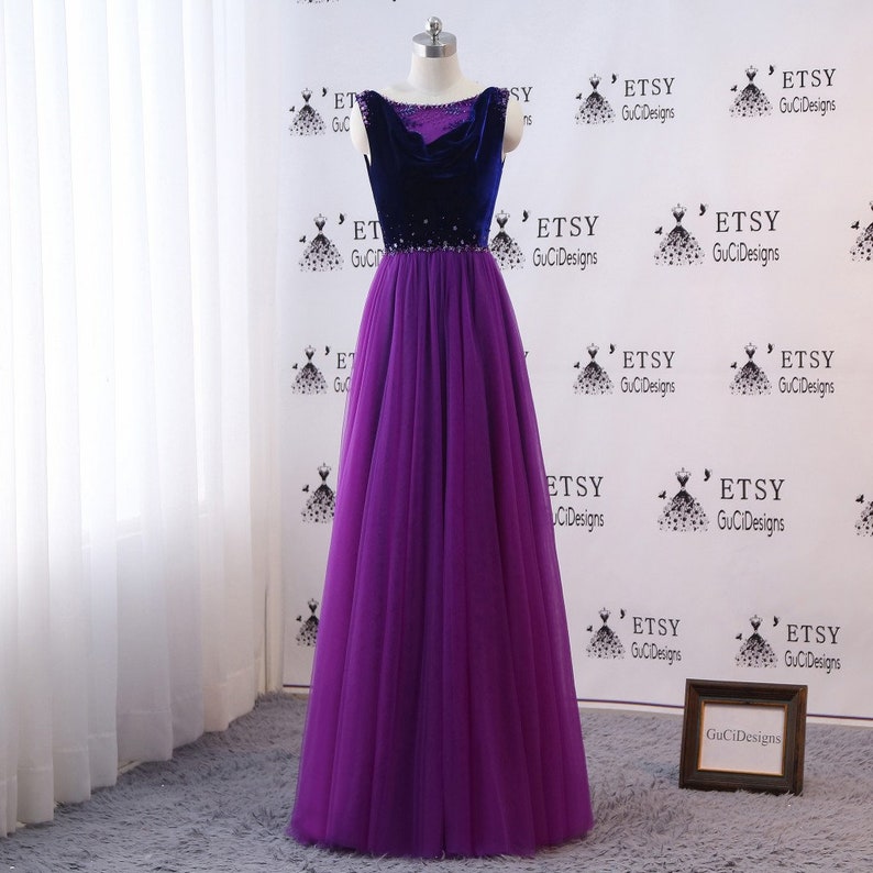 One Shoulder Purple Prom Dress Long Sleeve