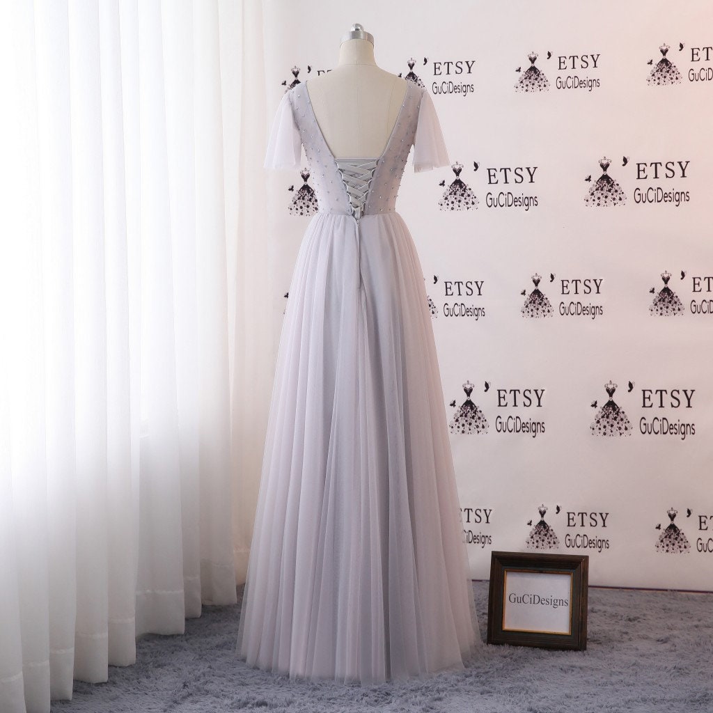 2019 Prom Ball Dresses Long Gray Evening Dress V-neck Illusion | Etsy