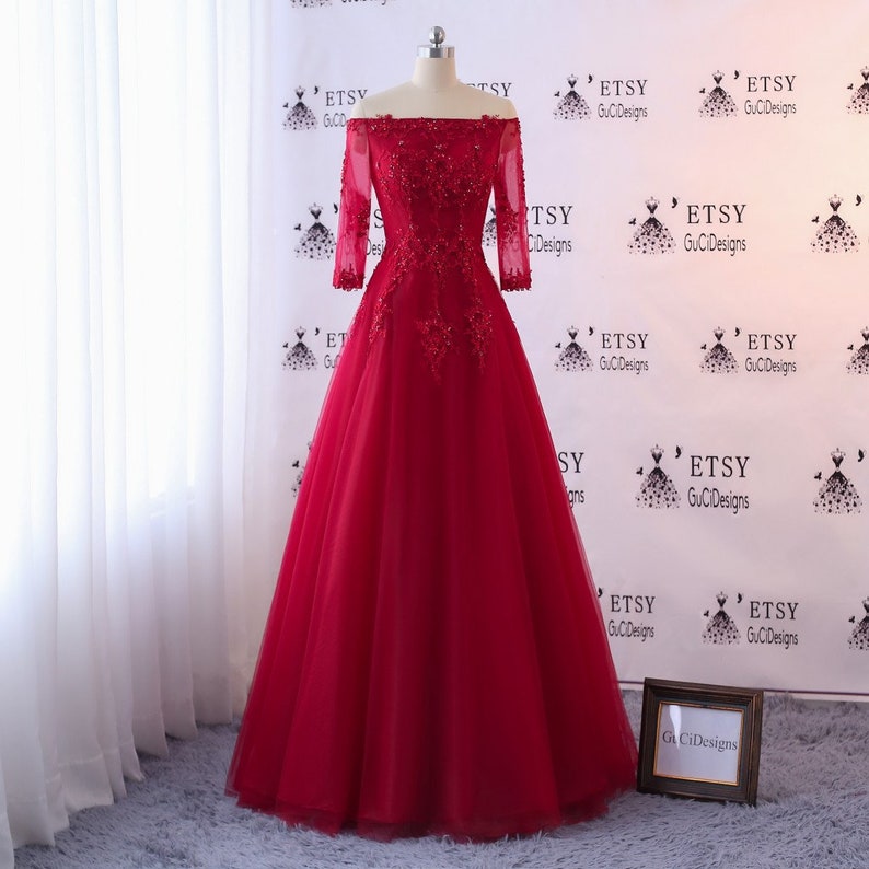 Elegant Burgundy Red Ball Gown Tulle Women Formal Evening Prom | Etsy