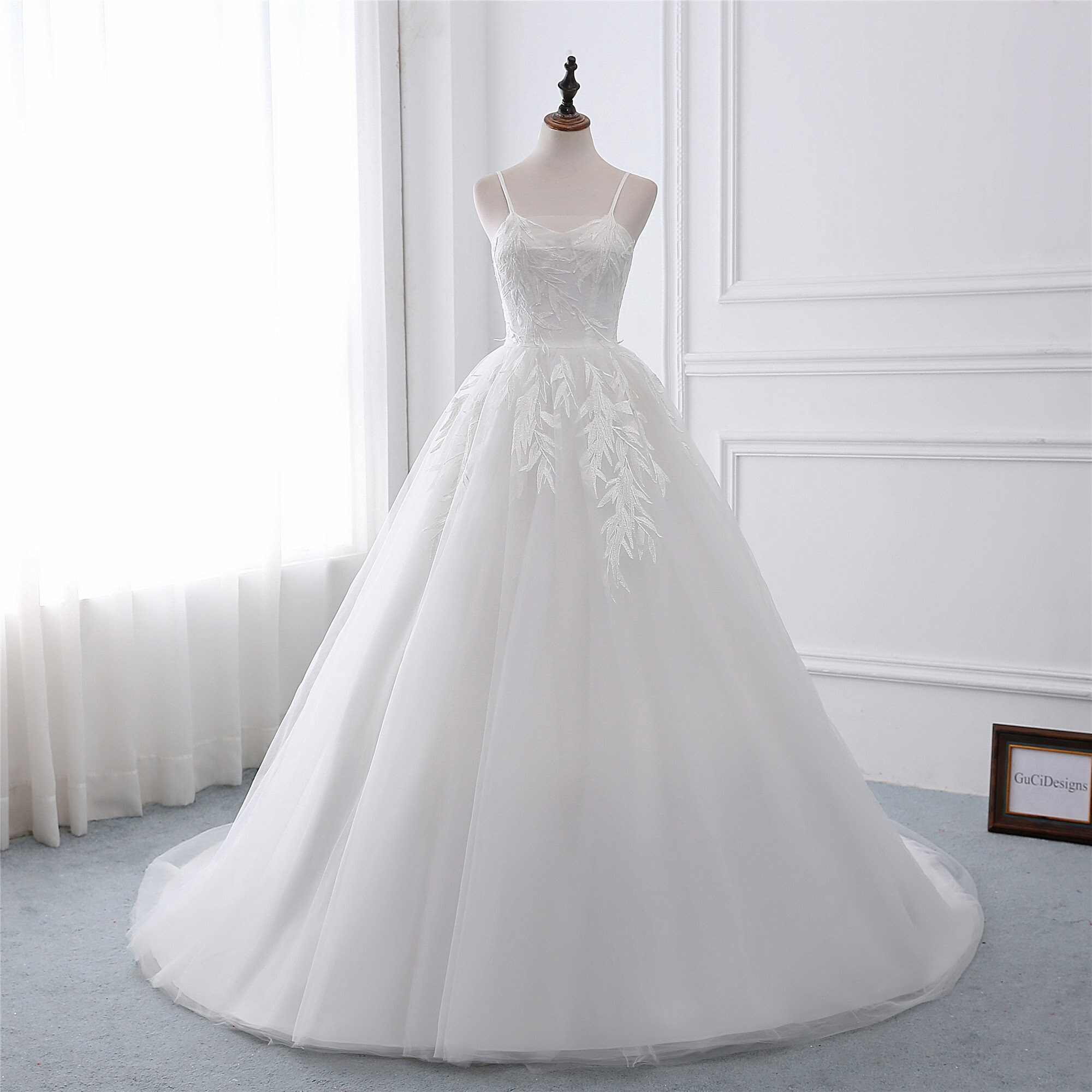 Princess Lace Wedding Dressspaghetti Strap Puffy Wedding Etsy