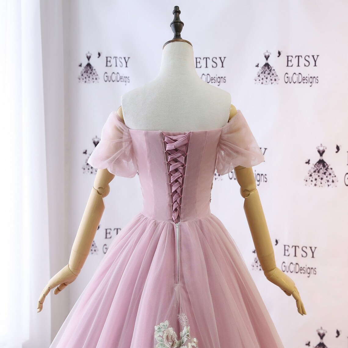 Blush Pink Prom Ball Gown Long Sheer Sleeve Dress Wedding | Etsy