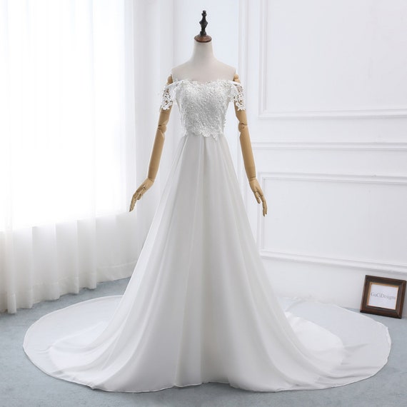 chiffon wedding dress with lace top