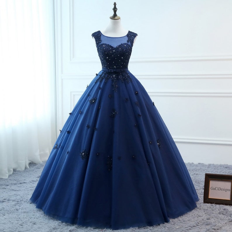 Navy Blue Ball Gown Prom Dress