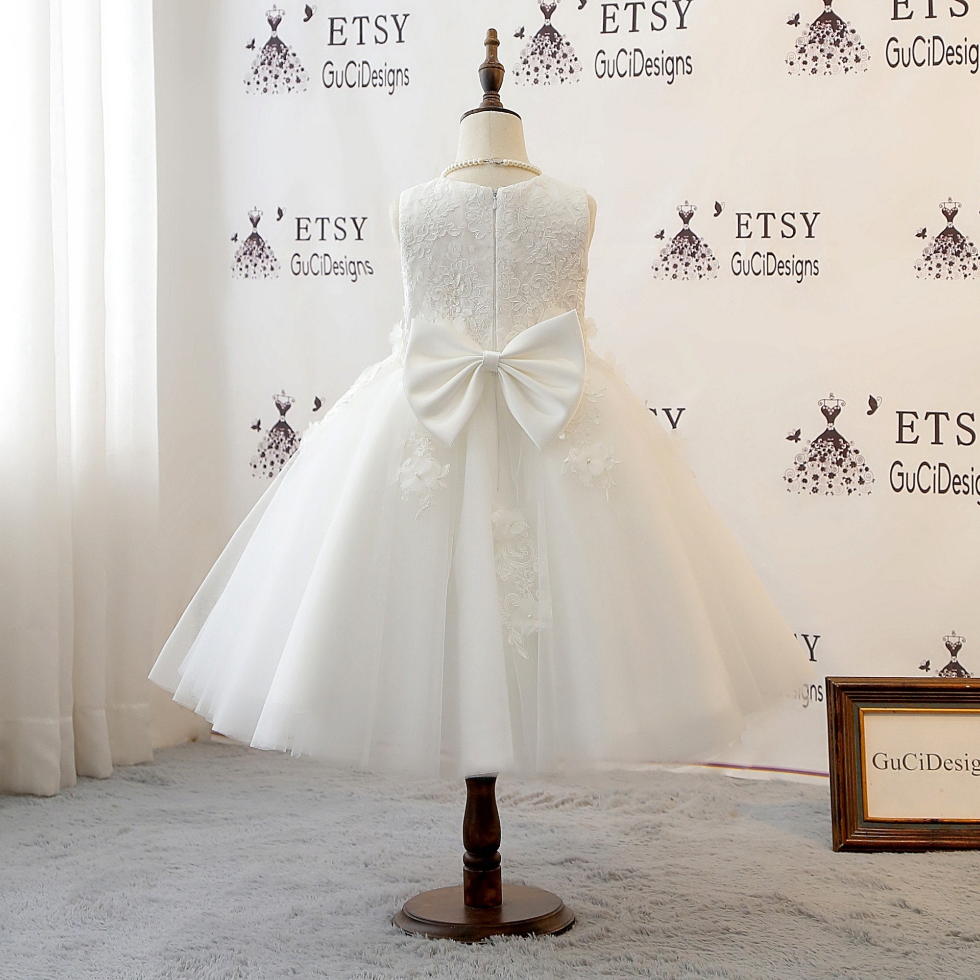 Beautiful 3D Flower Girl Dress Pearls Floral Lace Girl Party Etsy