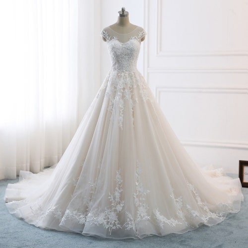 Luxury Wedding Dress With Long Train A-line Wedding Dress | Etsy