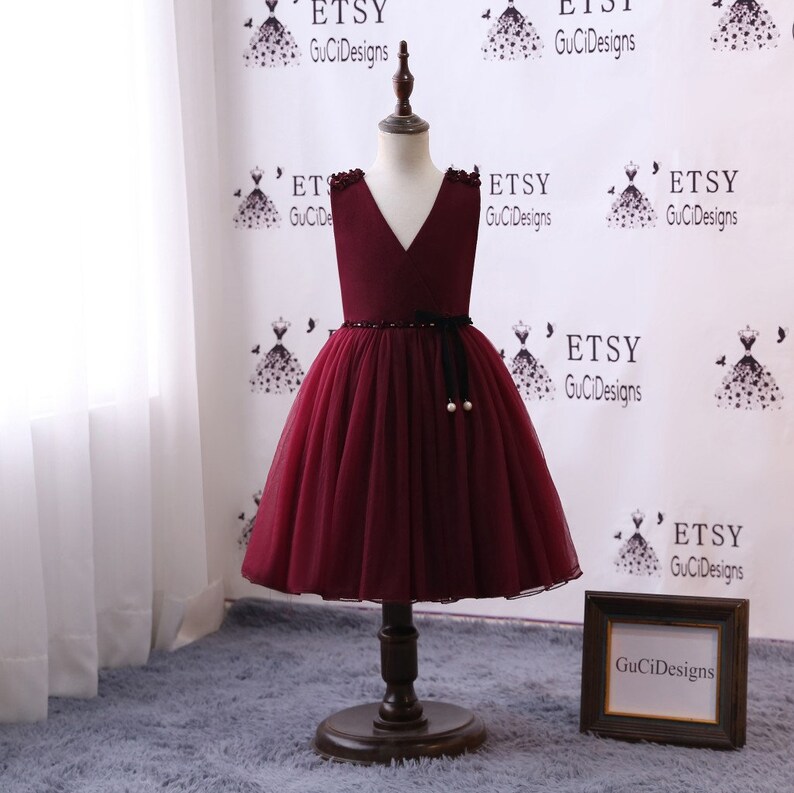 Flower Girls Dresses Long Velvet Burgundy Weddings Junior Etsy
