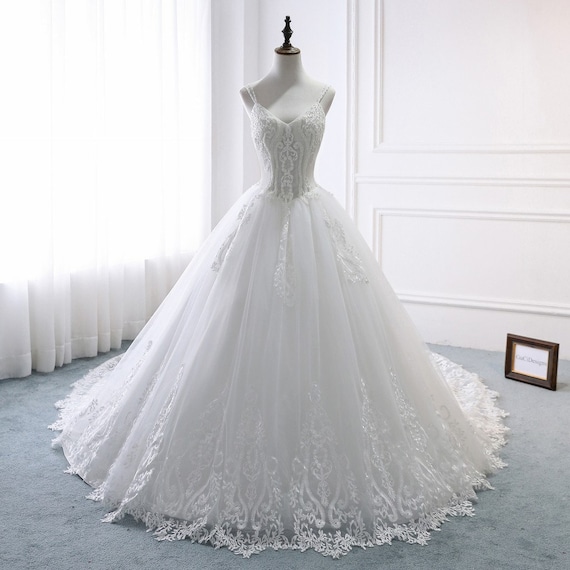 Unique Aline Deep V neckline Tulle Lace Wedding dress | Etsy