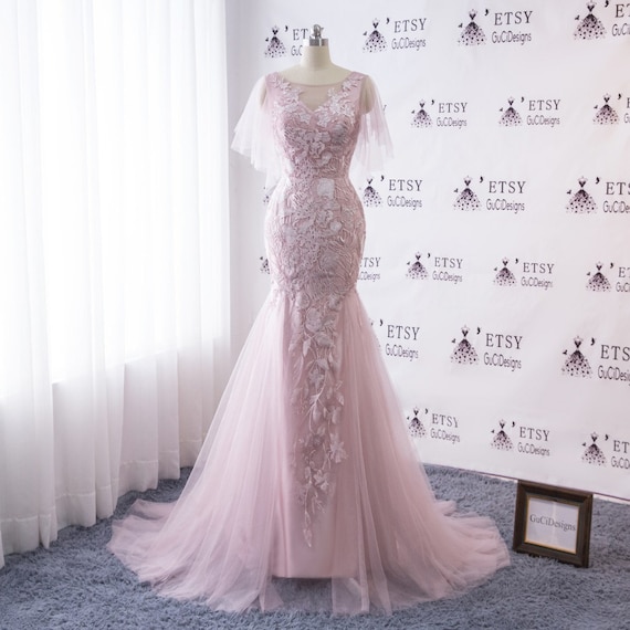 pink wedding dress mermaid