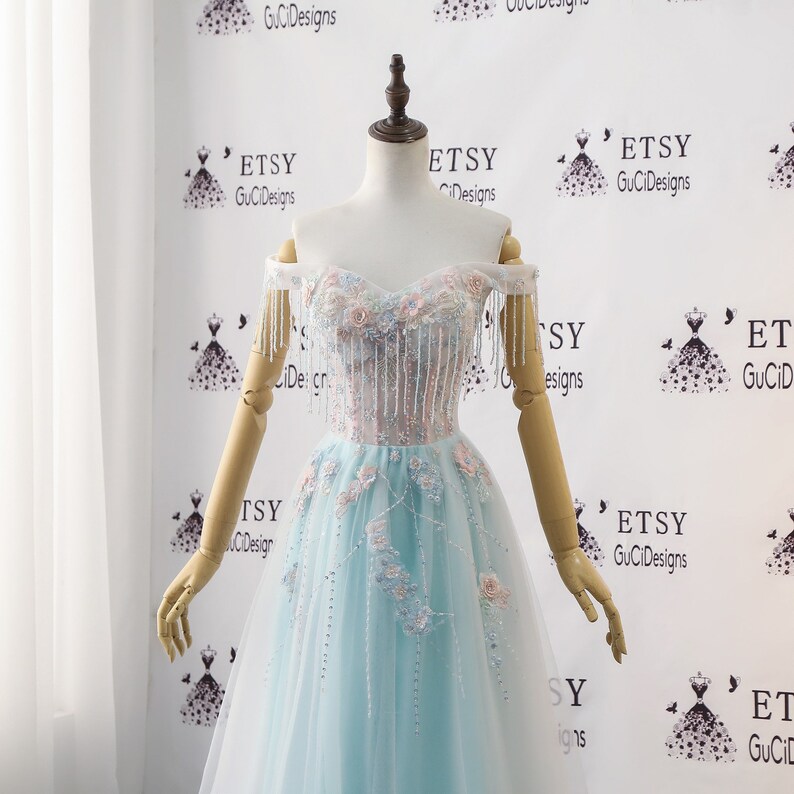 2019 Super Fashion Wedding Dress Blue Pink Dazzling Beads Etsy