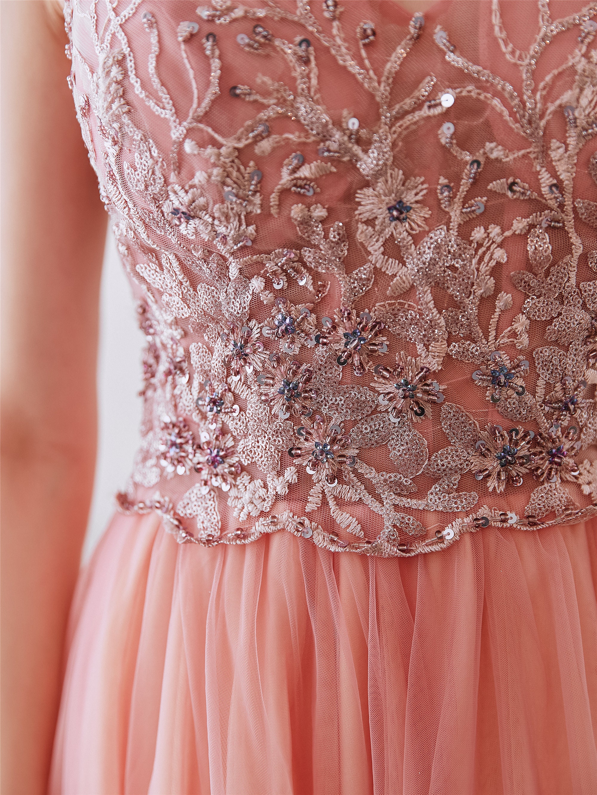 Sweet Pink orange ball gown with delicate appliques handmade Etsy