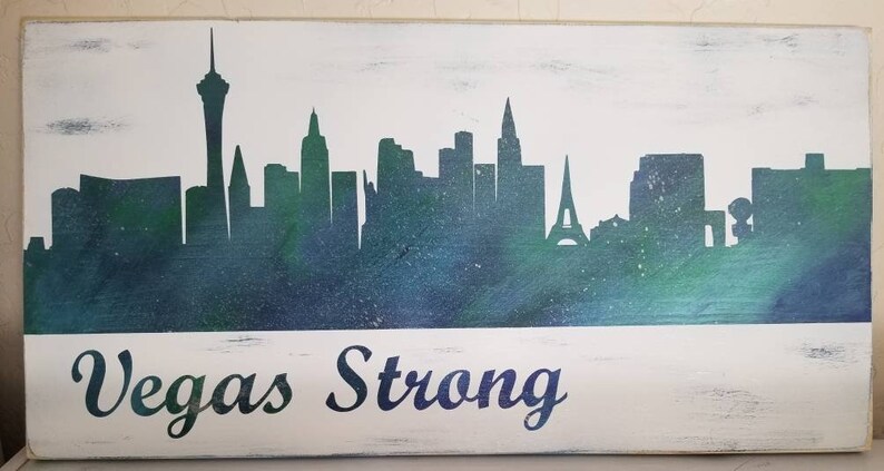 Vegas Strong Skyline Hand Painted Wooden Sign | Etsy