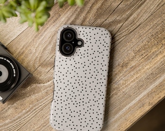 Minimal Boho Dot Print Magnetic Tough Case for iPhone 13 14 15 16 Pro Max Plus with MagSafe Compatibility and Drop Protection