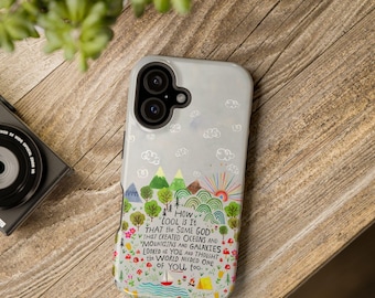 Cute Nature Doodle with God Quote - Magnetic Tough Case for iPhone 13 14 15 16 Pro Max Plus with MagSafe Compatibility and Drop Protection