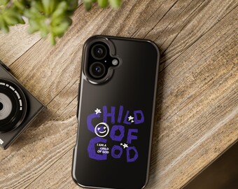 Child of God MagSafe Phone Case for iPhone, Christian Purple Doodle Art Design, Inspirational Scripture Gift, Durable Protective Phone Cover