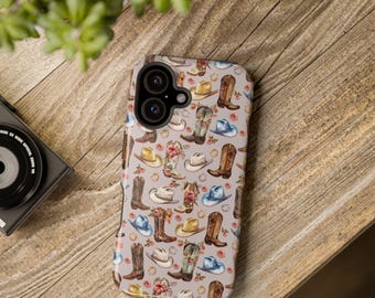 Cowgirl Boots and Hats Magnetic Tough Case for iPhone 13 14 15 16 Pro Max Plus with MagSafe Compatibility and Drop Protection