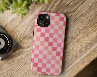 Pink Boho Checker Phone Case for Samsung and iPhone 11 12 13 14 15 16 Pro Max Plus Tough Sturdy Protection