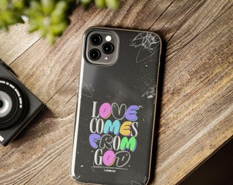 Love Comes From God Protective iPhone and Samsung Case - Christian Phone Case, Bible Verse Cover, 1 John Scripture, Retro Print Pastel Case