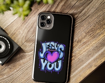 Black Jesus Loves You Tough Phone Case, Protective Mag Safe Cover, Christian Gift, Religious Phone Accessories, Inspirational Quote Phone