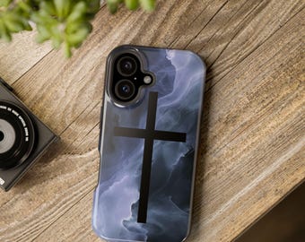 Watercolor Cross iPhone Case: Black Smoke Design, MagSafe Compatible