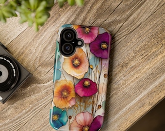 Watercolor Flower Phone Case, Floral Phone Cover, Botanical Phone Protector, Magnetic Tough Cases, Unique Gift for Her, Phone Accessories