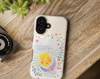 Cute Sun Moon Phone Case with MagSafe for iPhone, Pastel Floral Art, Inspirational Quote, Whimsical Sun and Moon Cover, Protective Hard Case