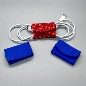 Red & Blue Geometric Cord Wraps Organizer Bundle- For iPhone Charger Cords, Cord Keepers Desk Organization, Work From Home, Tech Gifts