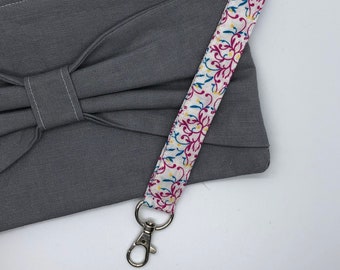 Fabric Key Lanyard, Key Fob Wristlet, Key Chain Accessory, Wrist Strap For Keys, Women's Car Essentials- Pink & Blue Swirl