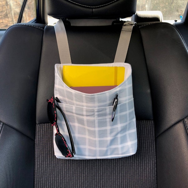 Adjustable Car Organization Bag- The Perfect Accessory for Organizing your Car! Hangs in front seat, back seat or gear shift. Road Trips!