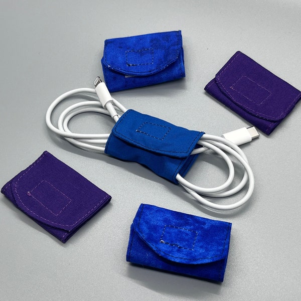 Blue & Purple Geometric Cord Wraps Organizer Bundle- For iPhone Charger Cords, Cord Keepers Desk Organization, Work From Home, Tech Gifts