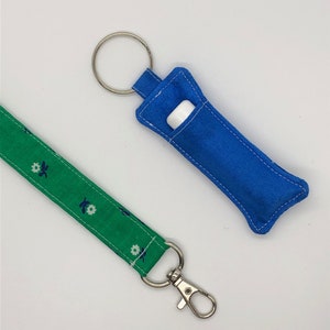 Chapstick Key Chain, Chapstick Holder, Key Ring Accessories, Lip Balm Pocket, Girly Car Accessory, Lanyard Attachments, Gifts- Royal Blue