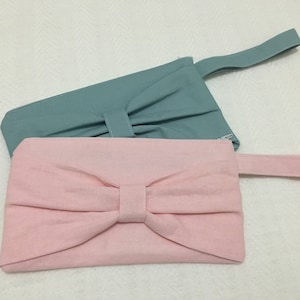 Embrague de lazo con cremallera y correa para la muñeca: rosa, azul claro, verde azulado, bolsa
