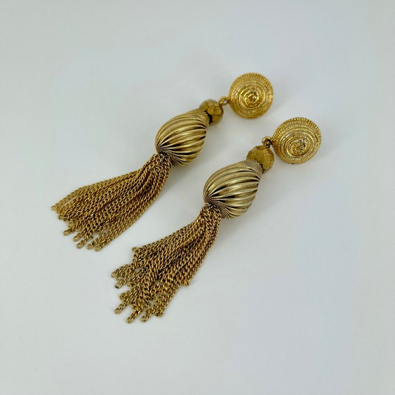 vintage . 1980s MONET TASSEL CHAIN earrings . lon… - image 5