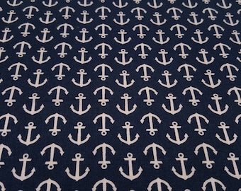 White Nautical Anchors on Navy Blue Background Cotton Fat Quarter 18" x 21"
