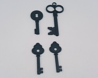 Black Metal, Antique Style Key Charms, Findings, Set of 4