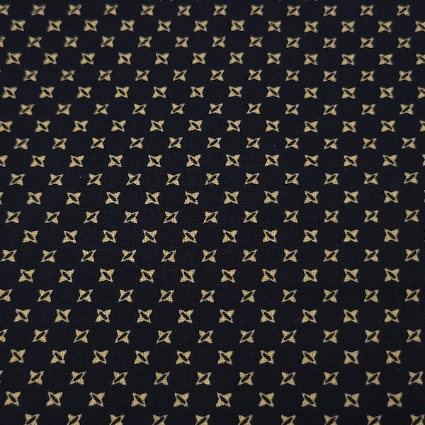 Gorgeous Decorative Gold Diamond Shapes on Black - 100% Cotton Fabric by the Yard - 44 Inches Wide