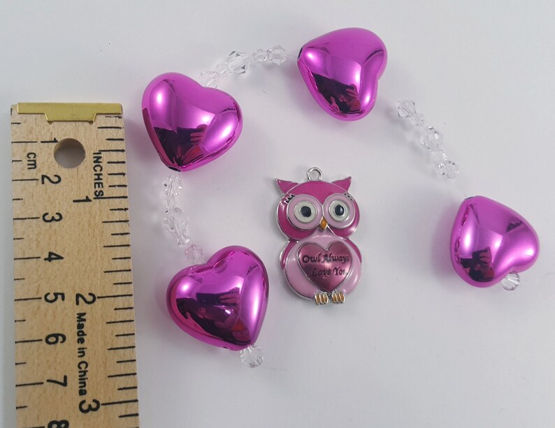 Hot Pink Owl and Hearts Jewelry Beads Pendant Findings 22 Pieces