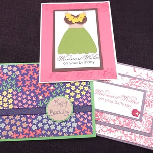 Set of Three (3) Handmade Birthday Cards - Hula - Hawaii - Floral Theme
