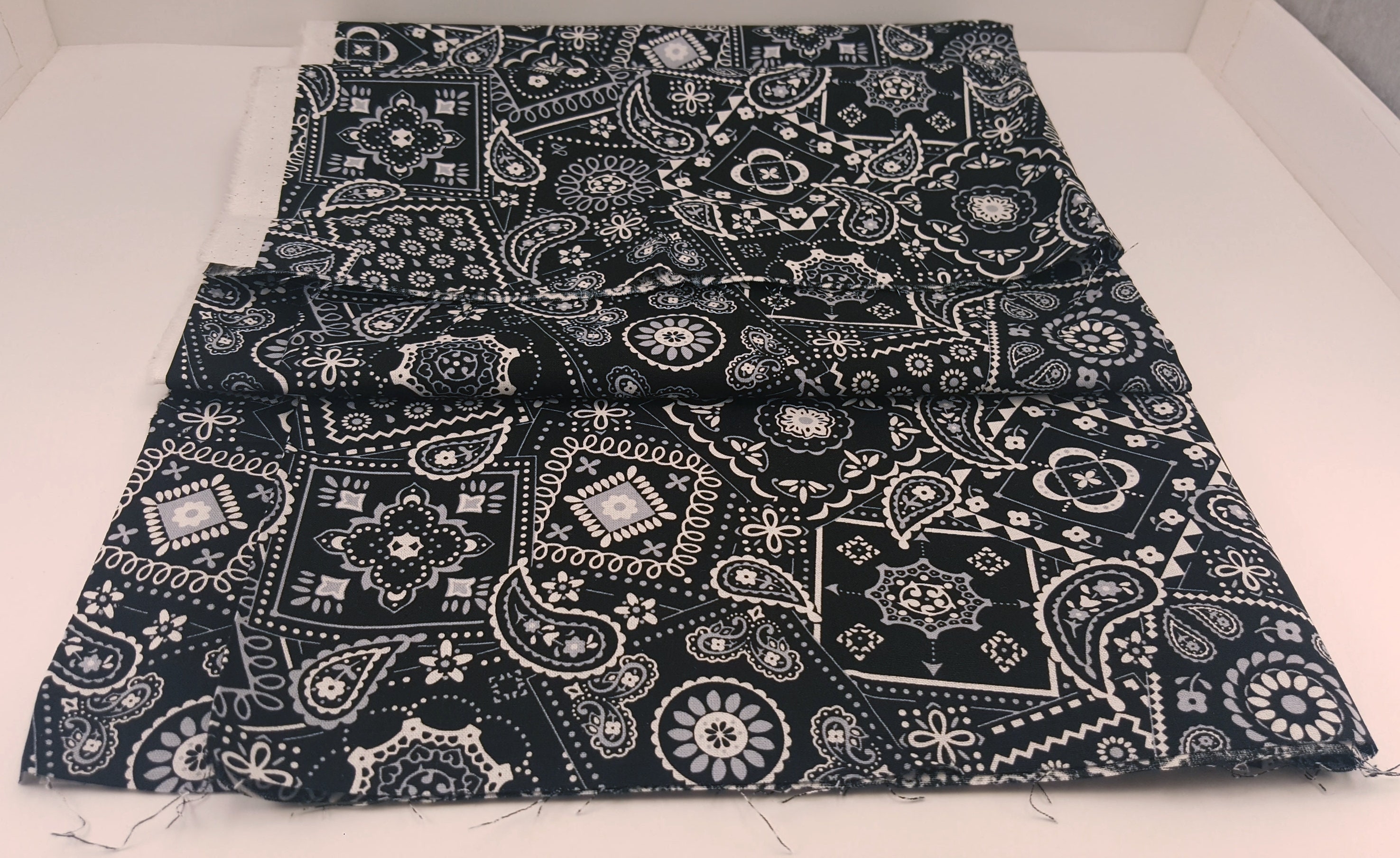 Black and White Handkerchief Paisley Cotton Fabric by the Yard, 44