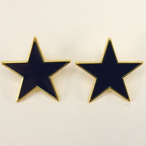 Pair of Navy Blue and Gold Enamel Stars Buttons with Shank, 1 Inch