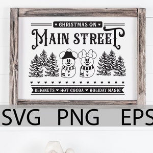Main Street Christmas Sign, Mickey Christmas Sign, Mickey Snowman SVG, Minnie Snowman, Mickey Minnie Christmas, Vacation, svg, png, layers