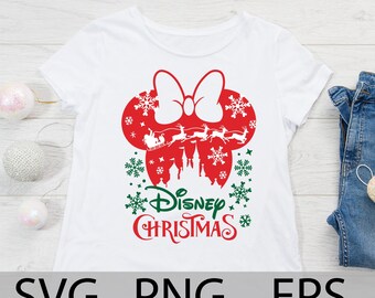 Minnie Santa, Minnie Christmas, Mickey Castle, Christmas Castle, holiday, Reindeer, Christmas trip, svg, png, layers, cut file