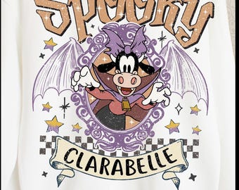 Spooky Clarabelle, Halloween Cow, Retro Halloween PNG, Clarabelle sublimation, Trick or Treat down Main Street, Magical Halloween, trendy