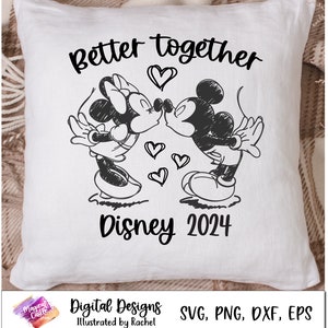 Better Together SVG, Sweetheart Nite, Classic Minnie Sketch, Iron On Silhouette Cricut Cut File, Minnie Valentine Shirt, disneyland trip