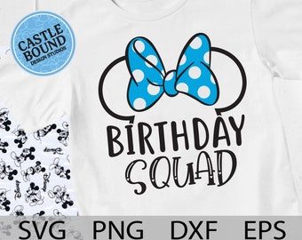Minnie Birthday Squad svg, Minnie Family Birthday shirt, Disneyland birthday trip, Minnie Birthday Girl, minnie bow, blue, dxf, svg, png