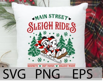 Main Street Christmas, Mickey Christmas Sign, Main Street Sleigh Ride SVG, Main Street Mickey Minnie Sleigh Ride SVG, print file png, layers