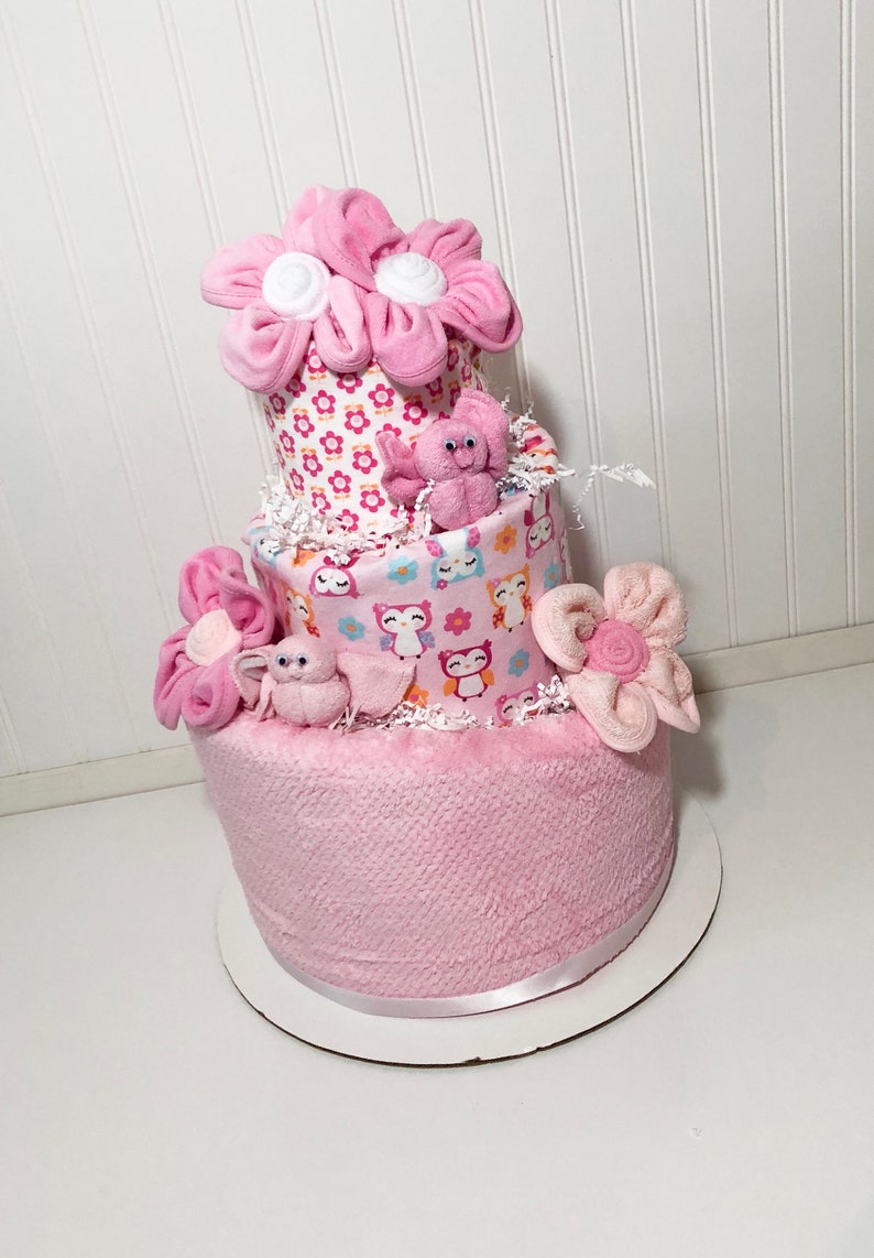 Baby Girl Owl Diaper Cake Littl Bird Pink Baby Shower Owl Etsy